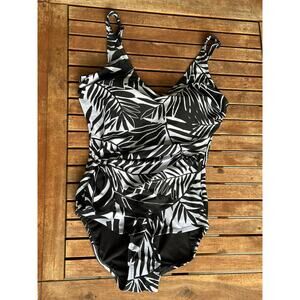 See & Sand Beachwear Size 12 Black & White Palm One Piece Swimming Suit Swimsuit